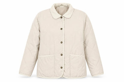 Women’s Beige Quilted Jacket Small Lightweight Button-Up