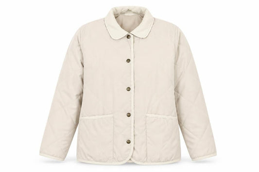 Women’s Beige Quilted Jacket Small Lightweight Button-Up
