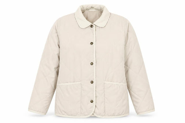 Women’s Beige Quilted Jacket Small Lightweight Button-Up