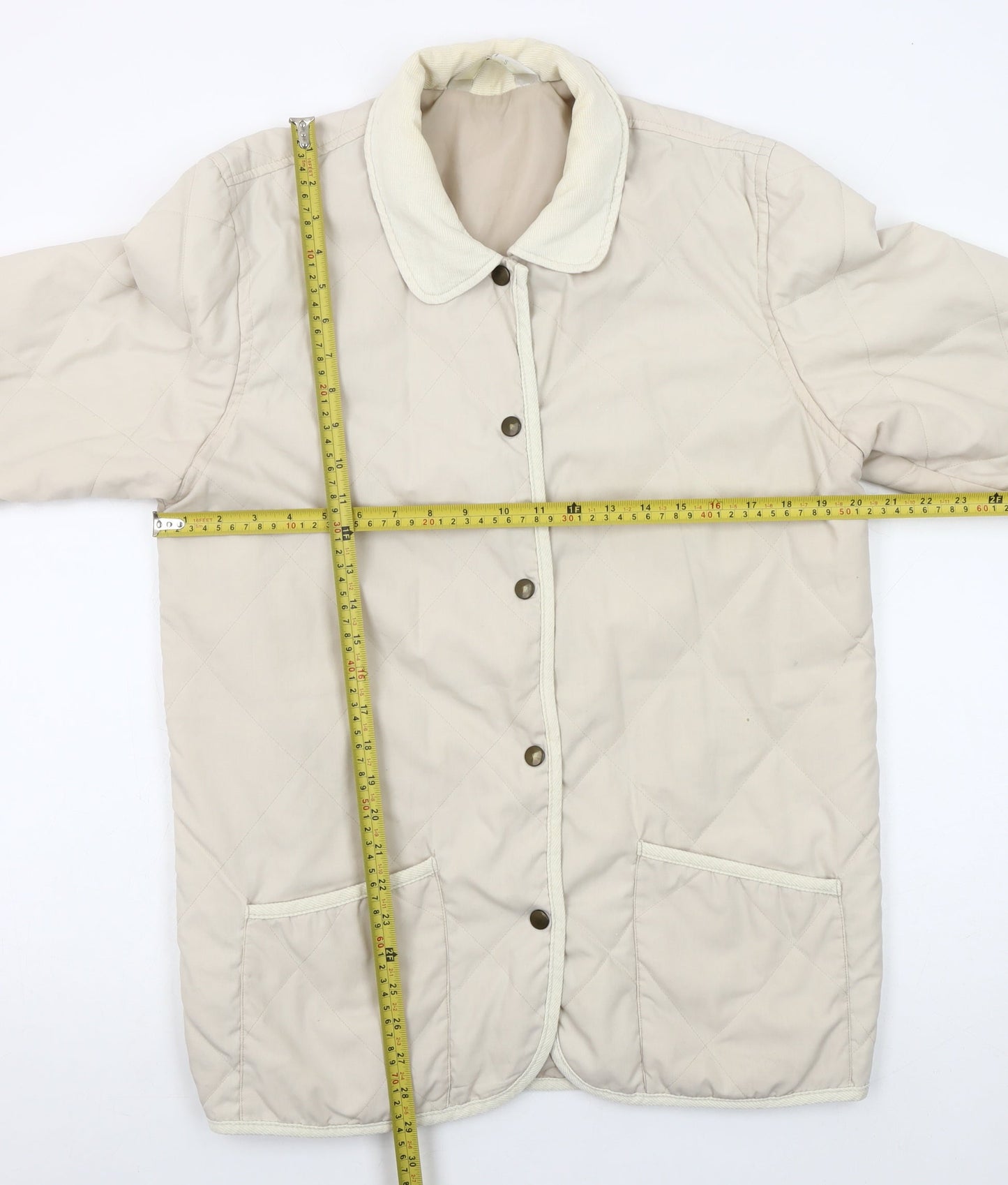 Women’s Beige Quilted Jacket Small Lightweight Button-Up