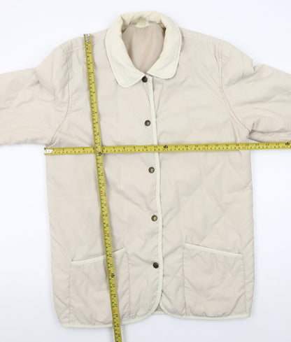 Women’s Beige Quilted Jacket Small Lightweight Button-Up
