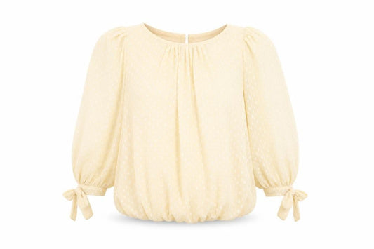 Cutie Women’s Beige Polka Dot Sheer Blouse Size 8 Puff Sleeve Peasant Top
