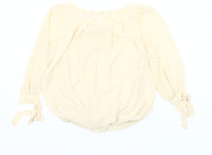 Cutie Women’s Beige Polka Dot Sheer Blouse Size 8 Puff Sleeve Peasant Top
