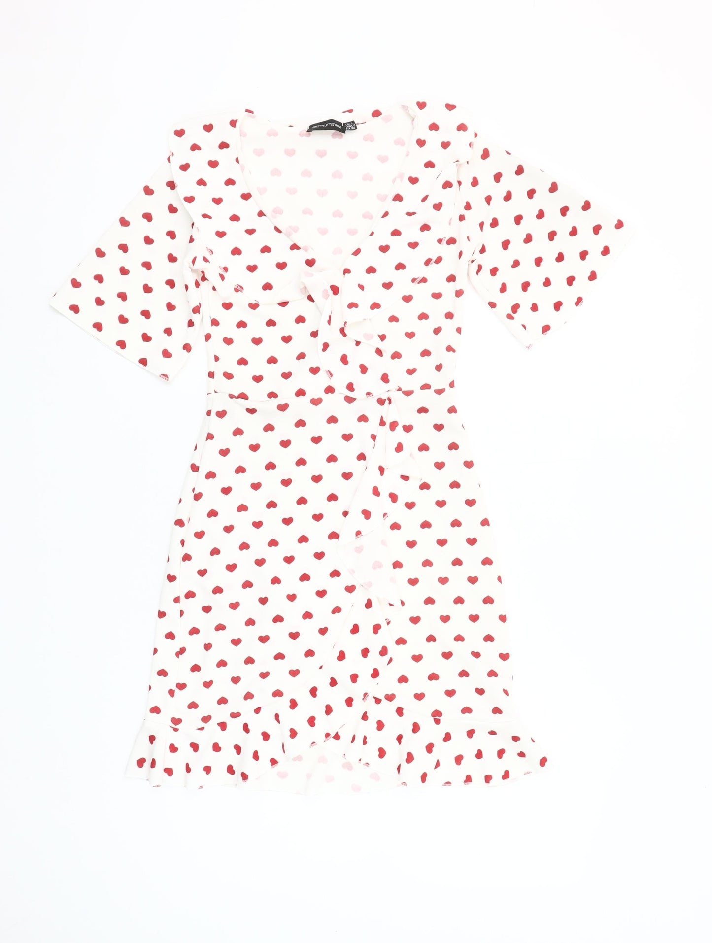 PrettyLittleThing Women’s White Red Heart Wrap Dress Size 4