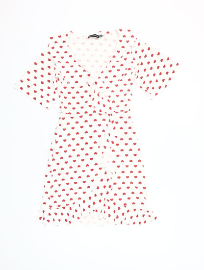 PrettyLittleThing Women’s White Red Heart Wrap Dress Size 4