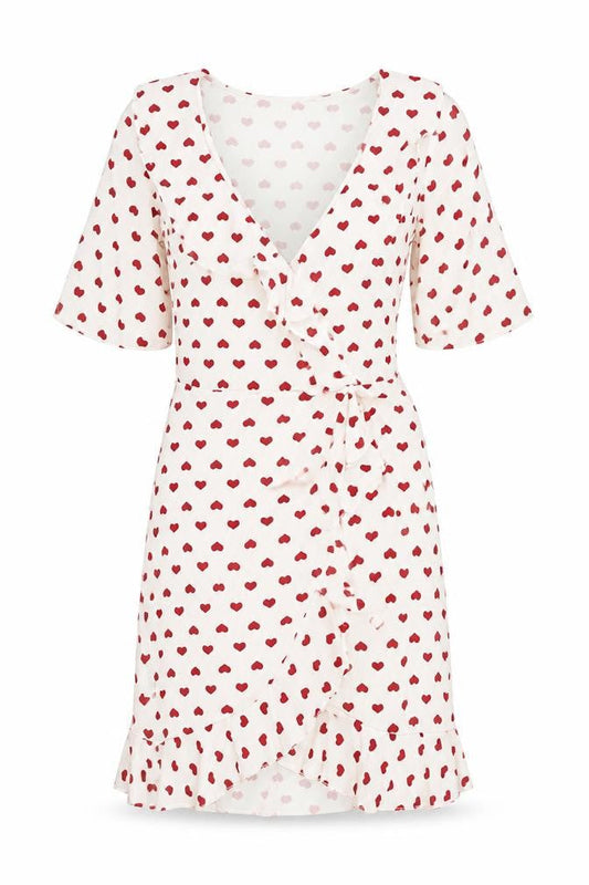 PrettyLittleThing Women’s White Red Heart Wrap Dress Size 4
