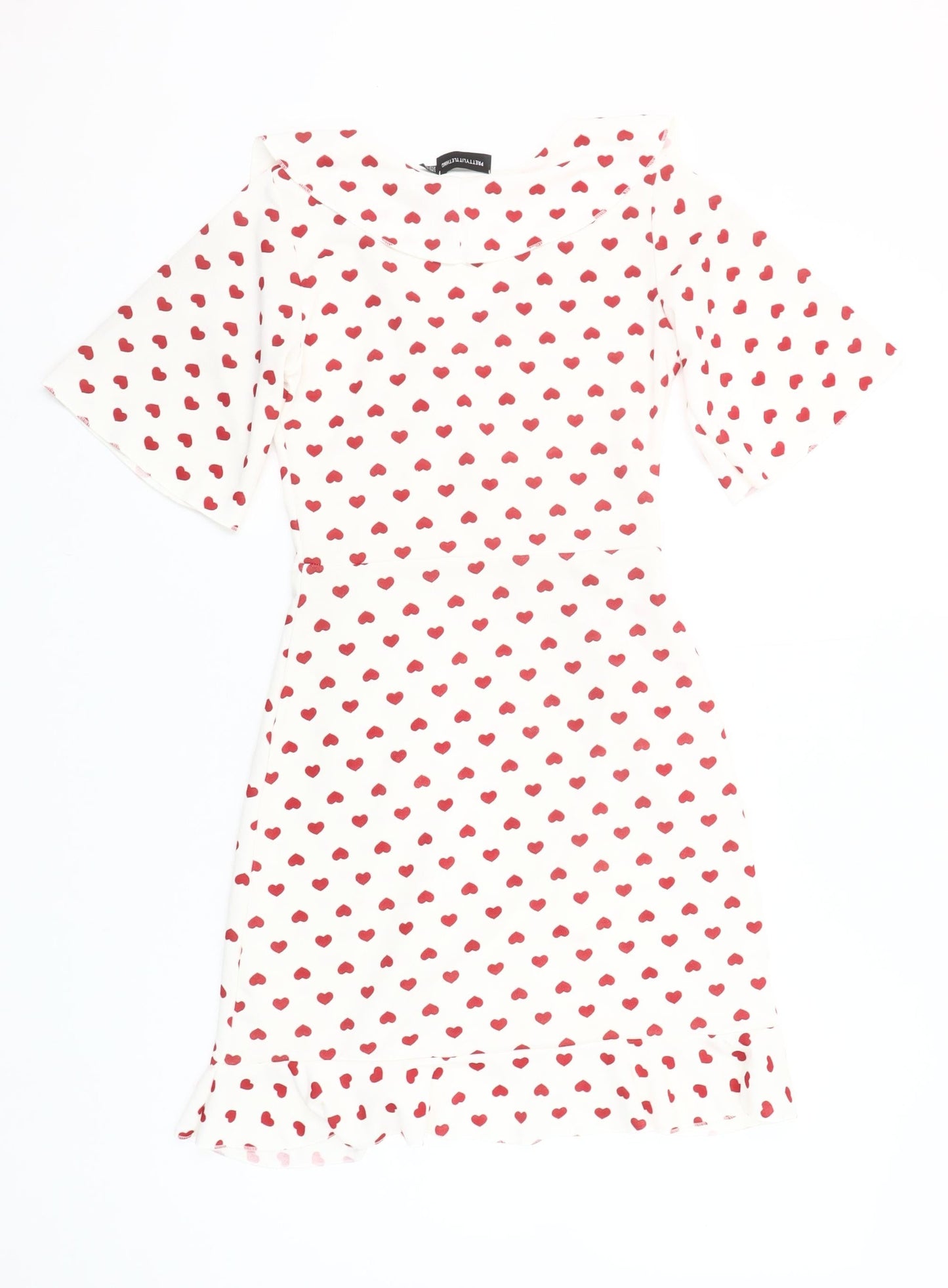 PrettyLittleThing Women’s White Red Heart Wrap Dress Size 4