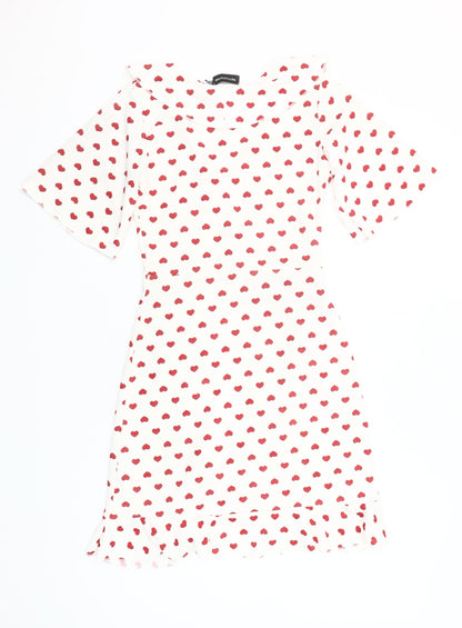 PrettyLittleThing Women’s White Red Heart Wrap Dress Size 4