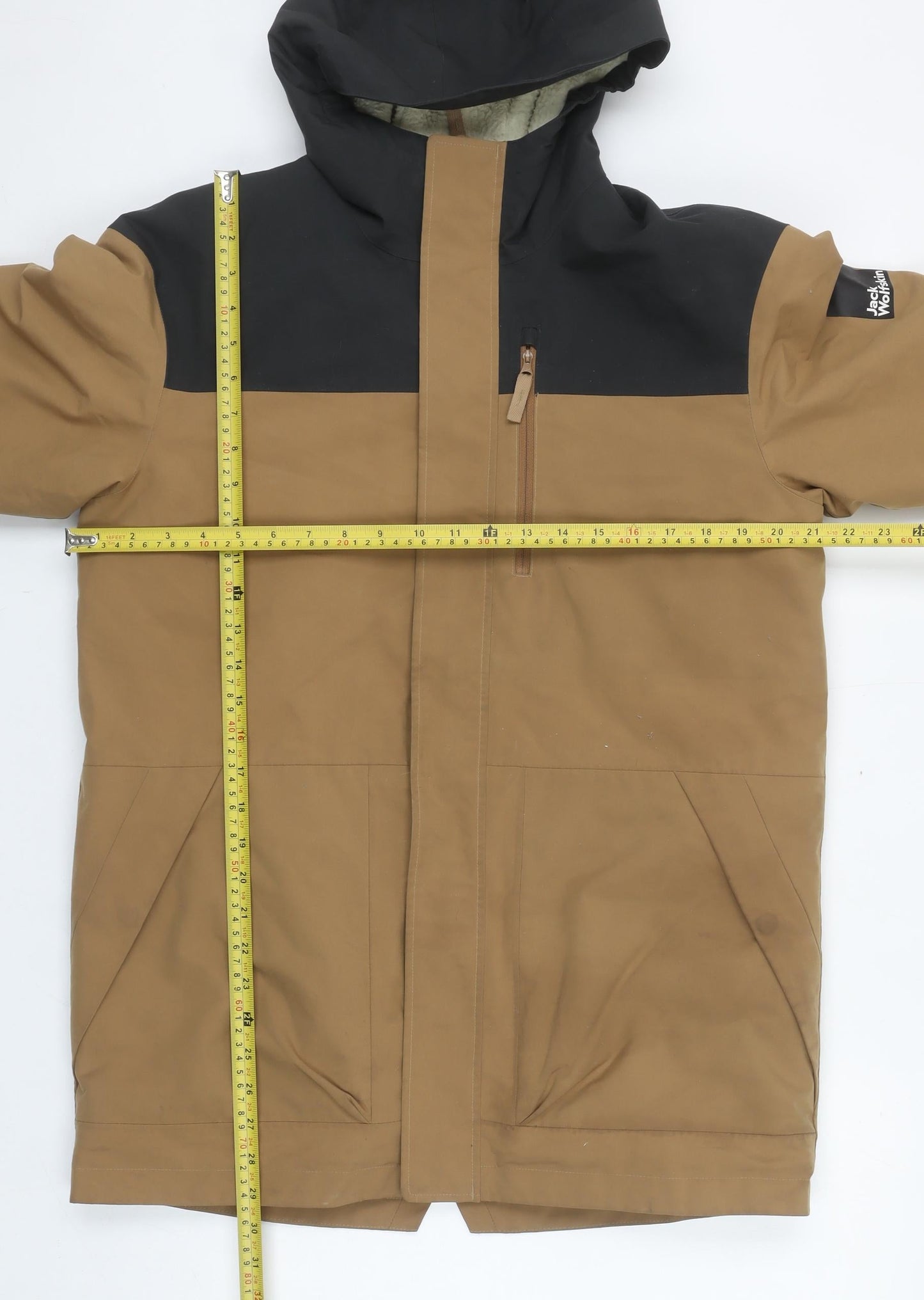 Jack Wolfskin Boys Brown Hooded Parka Coat 13-14 Years Water Repellent