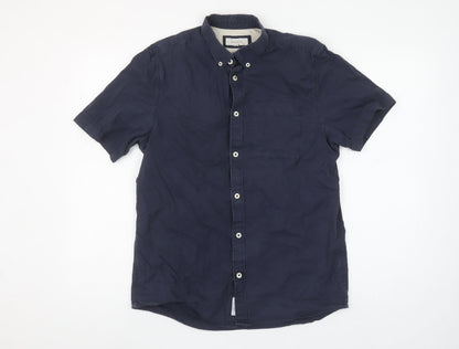 River Island Men's Blue Short Sleeve Button-Down Cotton Shirt Size S