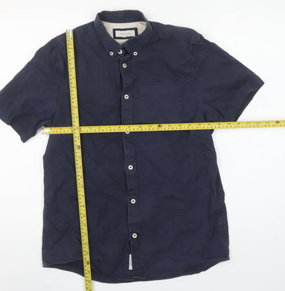 River Island Men's Blue Short Sleeve Button-Down Cotton Shirt Size S