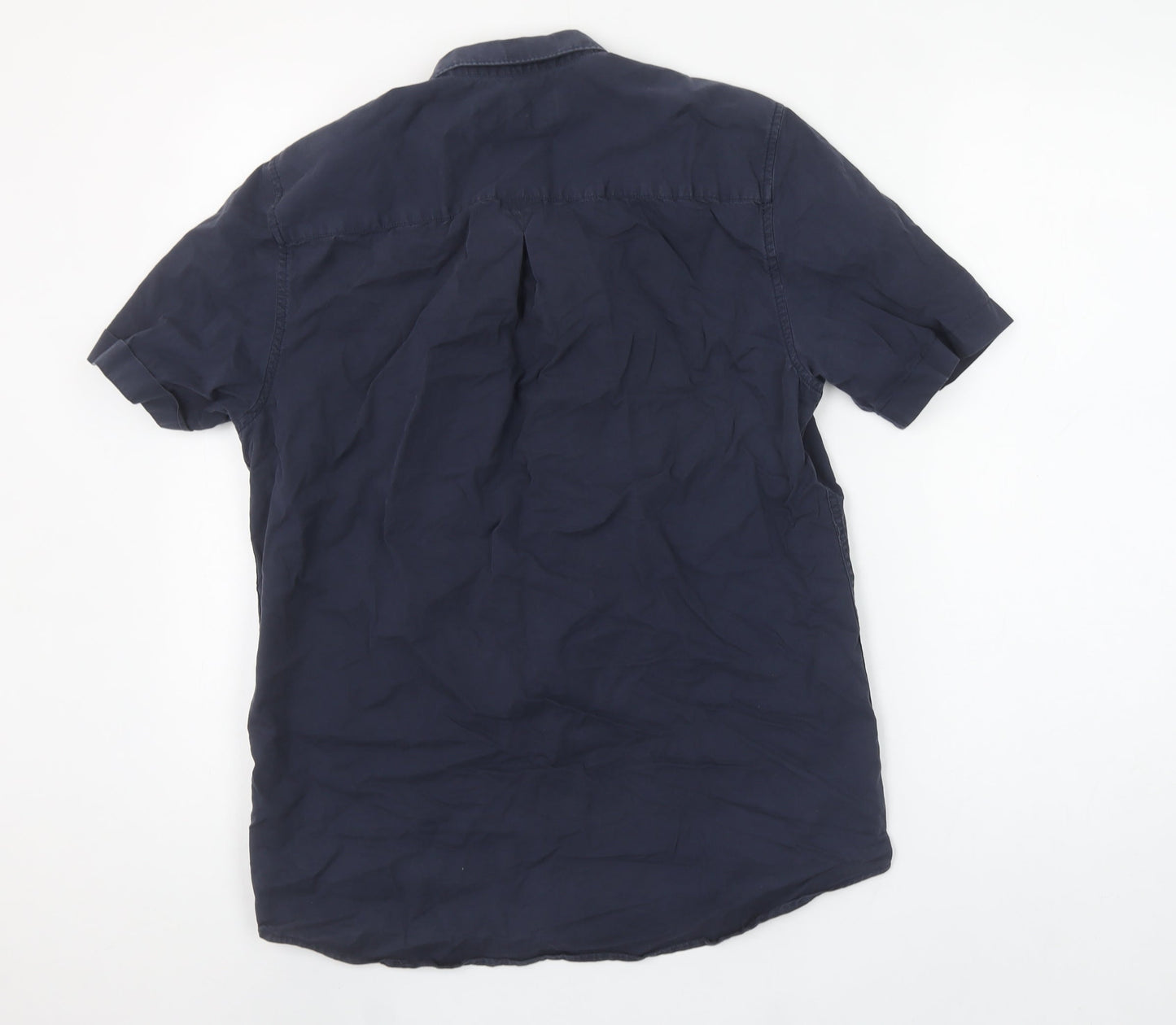 River Island Men's Blue Short Sleeve Button-Down Cotton Shirt Size S