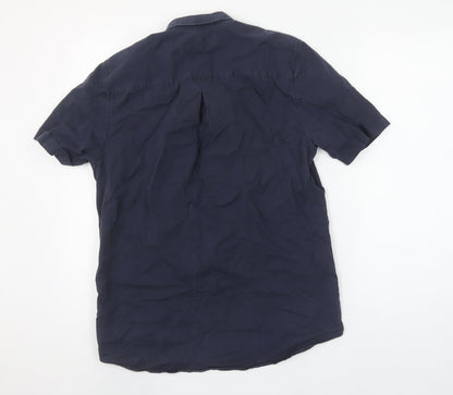 River Island Men's Blue Short Sleeve Button-Down Cotton Shirt Size S