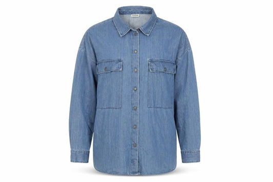 Noisy May Women Blue Denim Button-Up Shirt Long Sleeve Size L