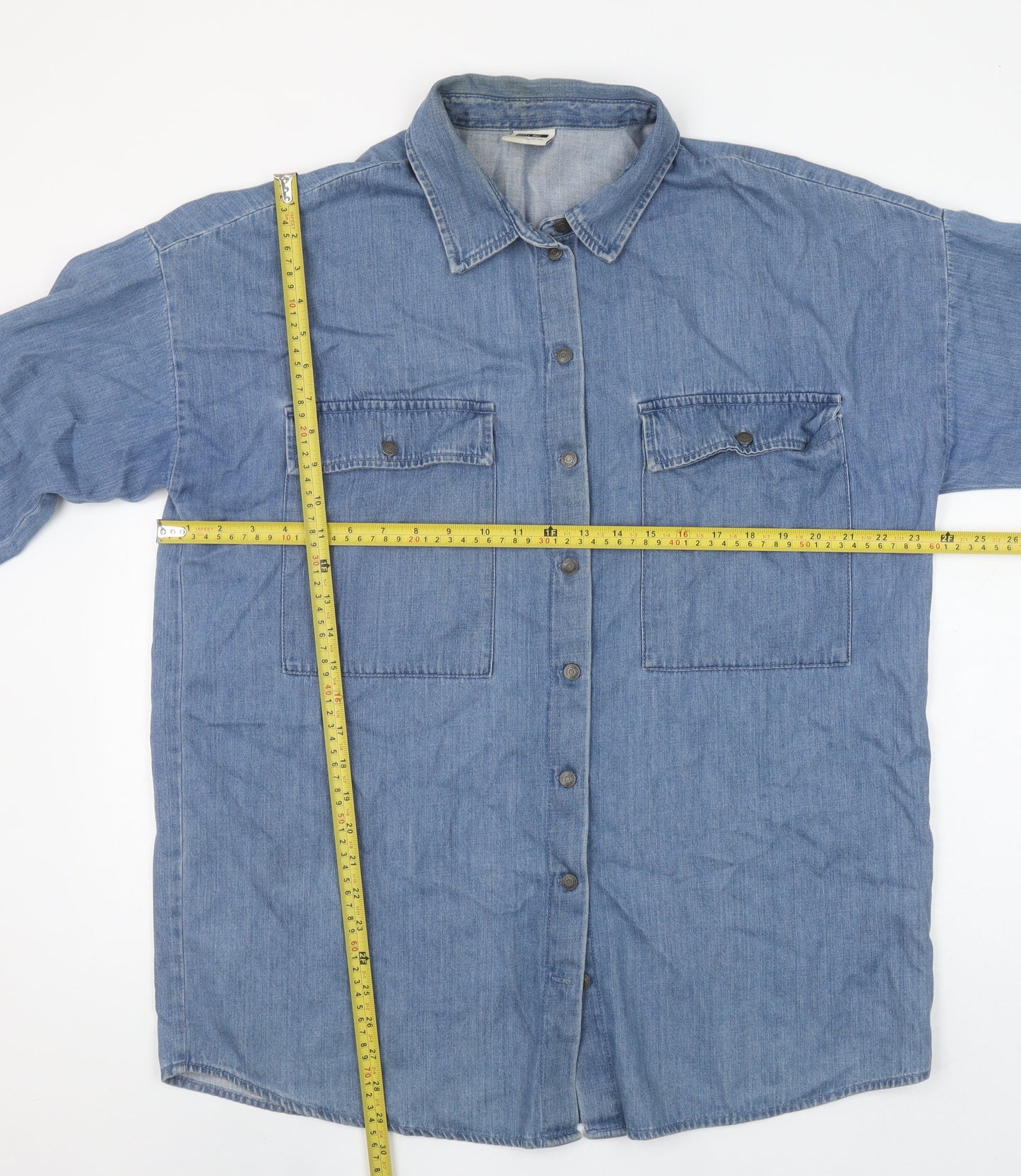 Noisy May Women Blue Denim Button-Up Shirt Long Sleeve Size L