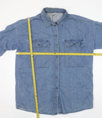 Noisy May Women Blue Denim Button-Up Shirt Long Sleeve Size L