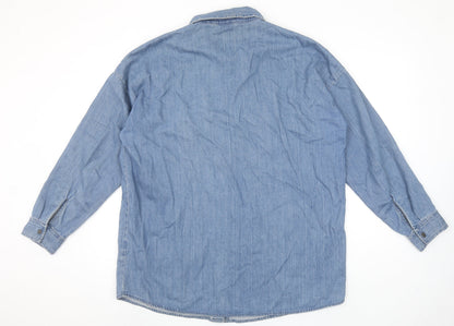Noisy May Women Blue Denim Button-Up Shirt Long Sleeve Size L
