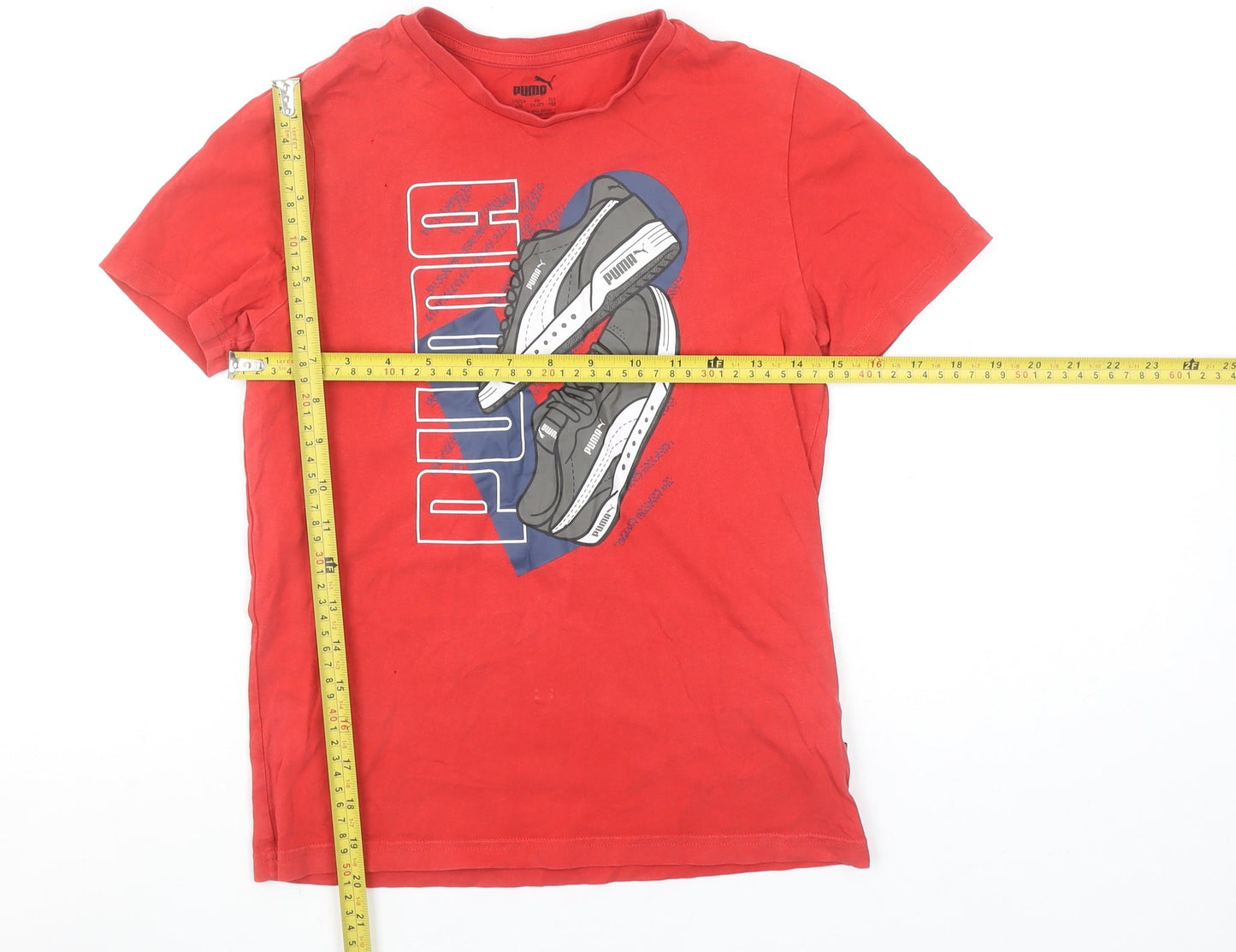 Puma Boys Red Graphic Logo T-Shirt 11-12 Years Cotton Short Sleeve