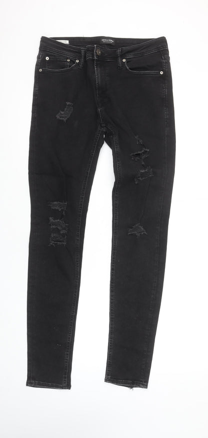 Jack & Jones Men's Black Distressed Skinny Jeans Size 32W 34L