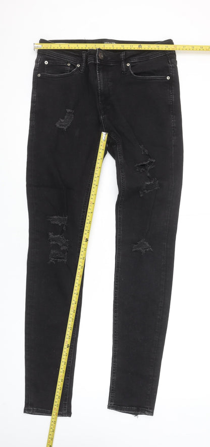 Jack & Jones Men's Black Distressed Skinny Jeans Size 32W 34L