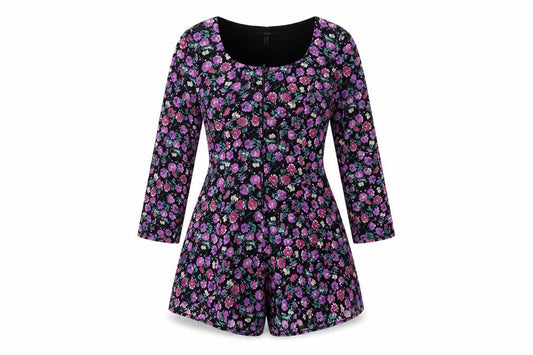 Forever 21 Women's Black Floral Long Sleeve Playsuit M