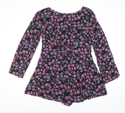 Forever 21 Women's Black Floral Long Sleeve Playsuit M