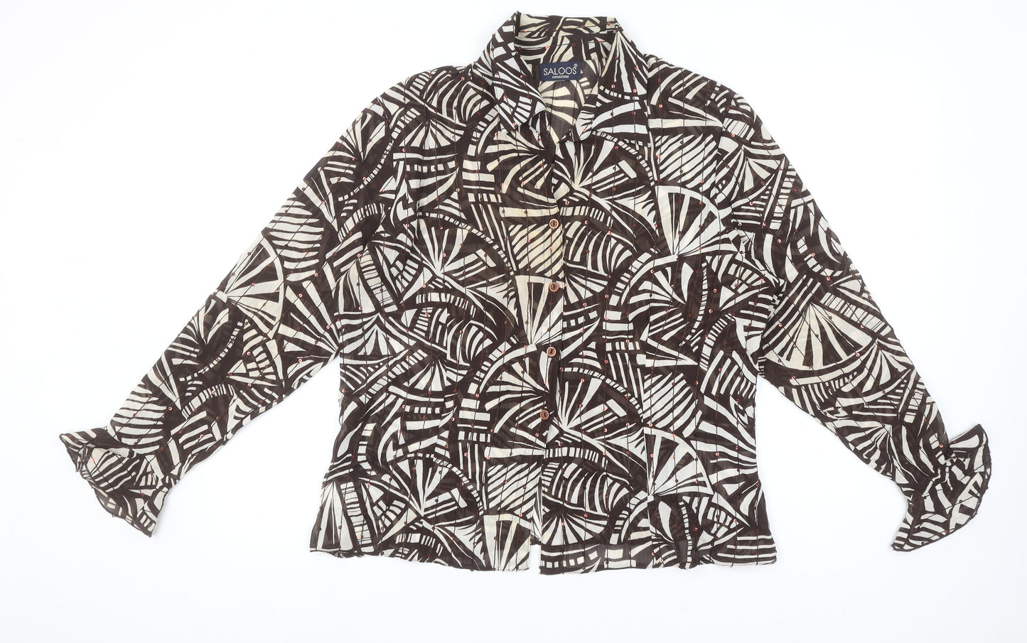 Saloos Women’s Brown Abstract Sequin Blouse Size 18 Long Sleeve