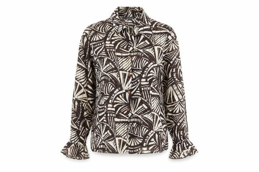 Saloos Women’s Brown Abstract Sequin Blouse Size 18 Long Sleeve