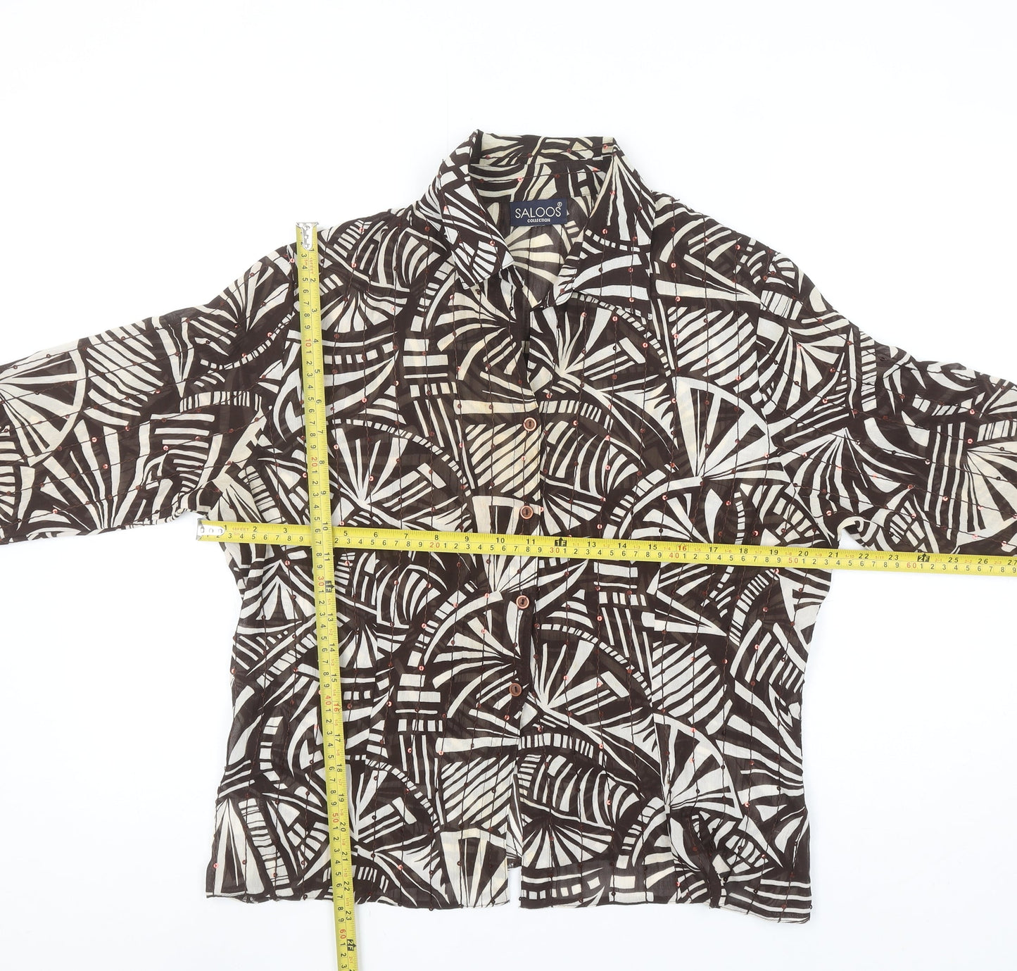 Saloos Women’s Brown Abstract Sequin Blouse Size 18 Long Sleeve