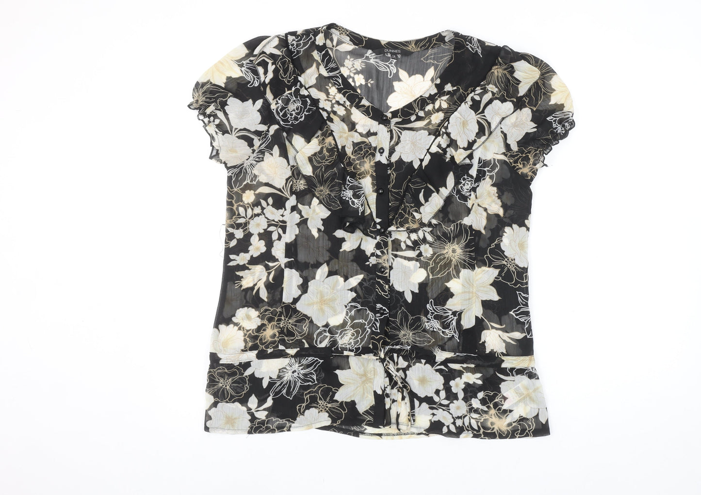 Dunnes Women’s Black Floral Chiffon Ruffle Blouse Size 18