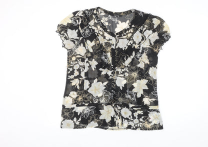 Dunnes Women’s Black Floral Chiffon Ruffle Blouse Size 18