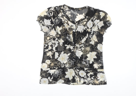 Dunnes Women’s Black Floral Chiffon Ruffle Blouse Size 18