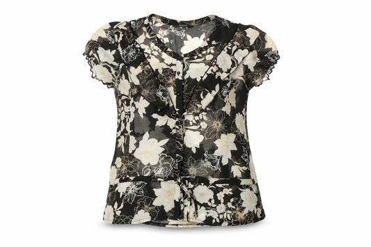 Dunnes Women’s Black Floral Chiffon Ruffle Blouse Size 18