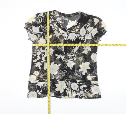Dunnes Women’s Black Floral Chiffon Ruffle Blouse Size 18