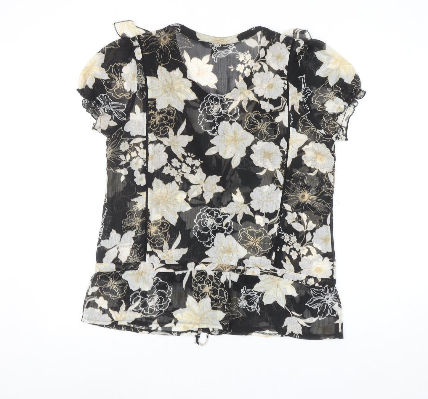 Dunnes Women’s Black Floral Chiffon Ruffle Blouse Size 18