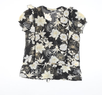 Dunnes Women’s Black Floral Chiffon Ruffle Blouse Size 18