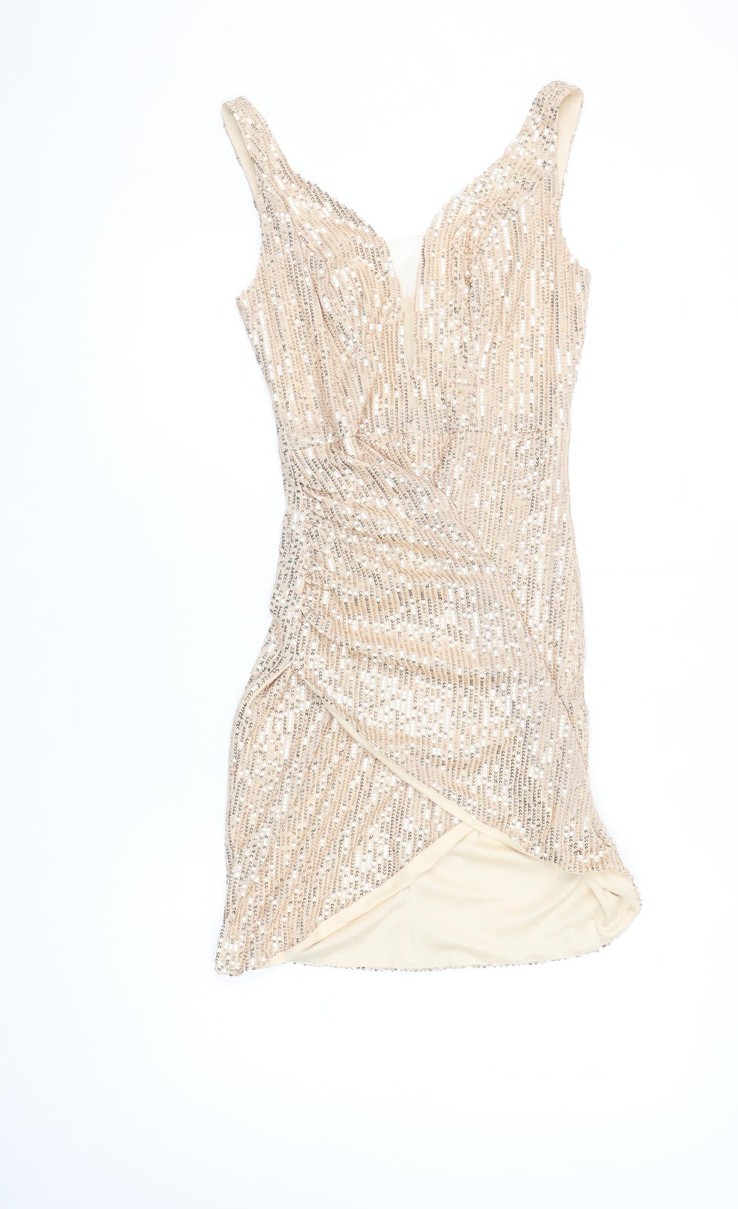 Grace Karin Women's Beige Sequin Bodycon Short Dress Size S