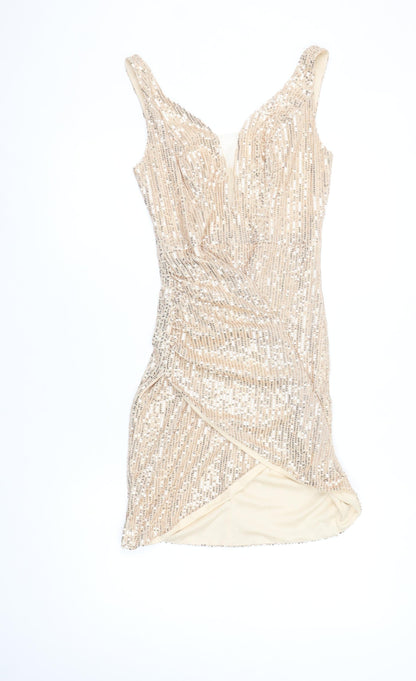 Grace Karin Women's Beige Sequin Bodycon Short Dress Size S
