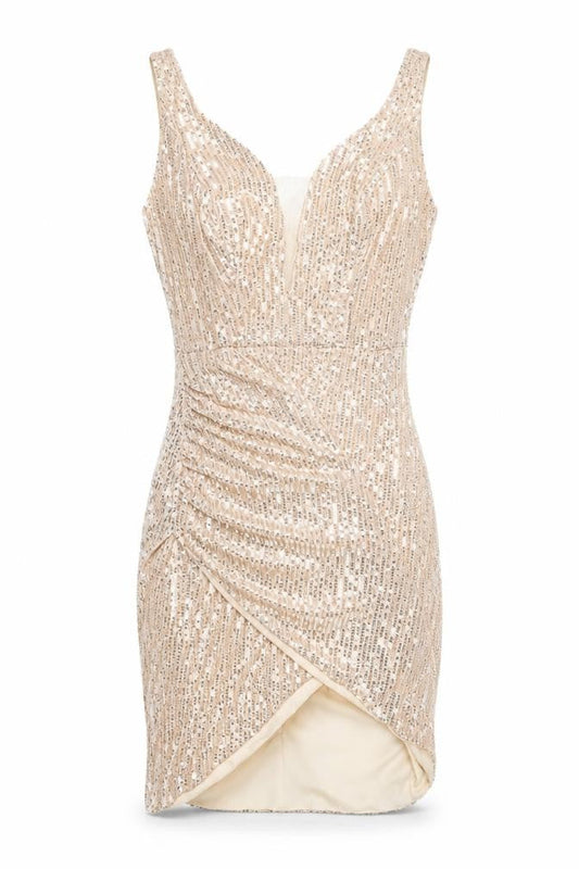 Grace Karin Women's Beige Sequin Bodycon Short Dress Size S