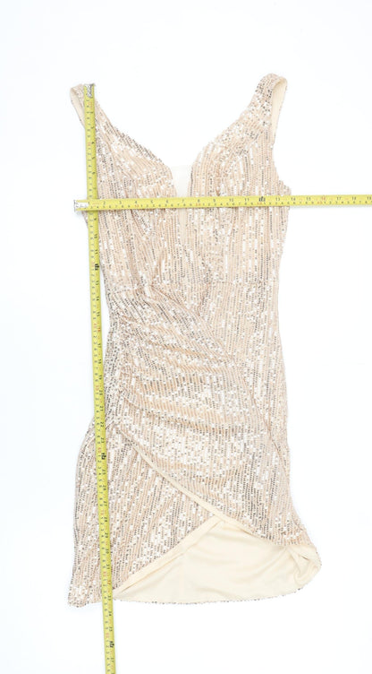 Grace Karin Women's Beige Sequin Bodycon Short Dress Size S
