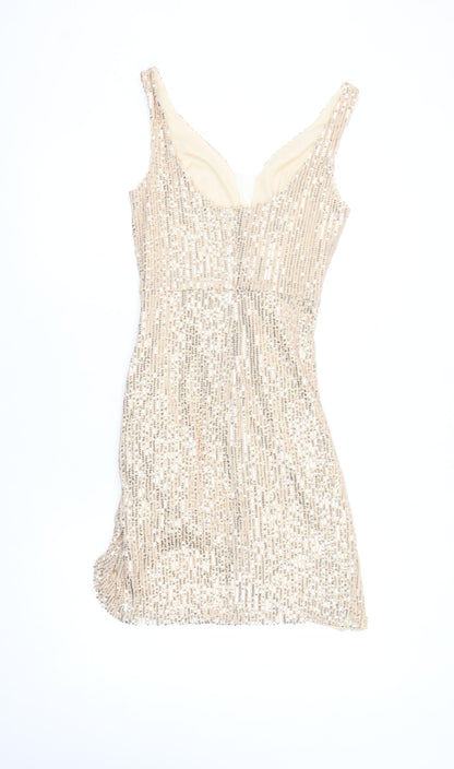 Grace Karin Women's Beige Sequin Bodycon Short Dress Size S