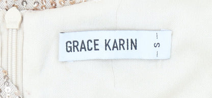 Grace Karin Women's Beige Sequin Bodycon Short Dress Size S