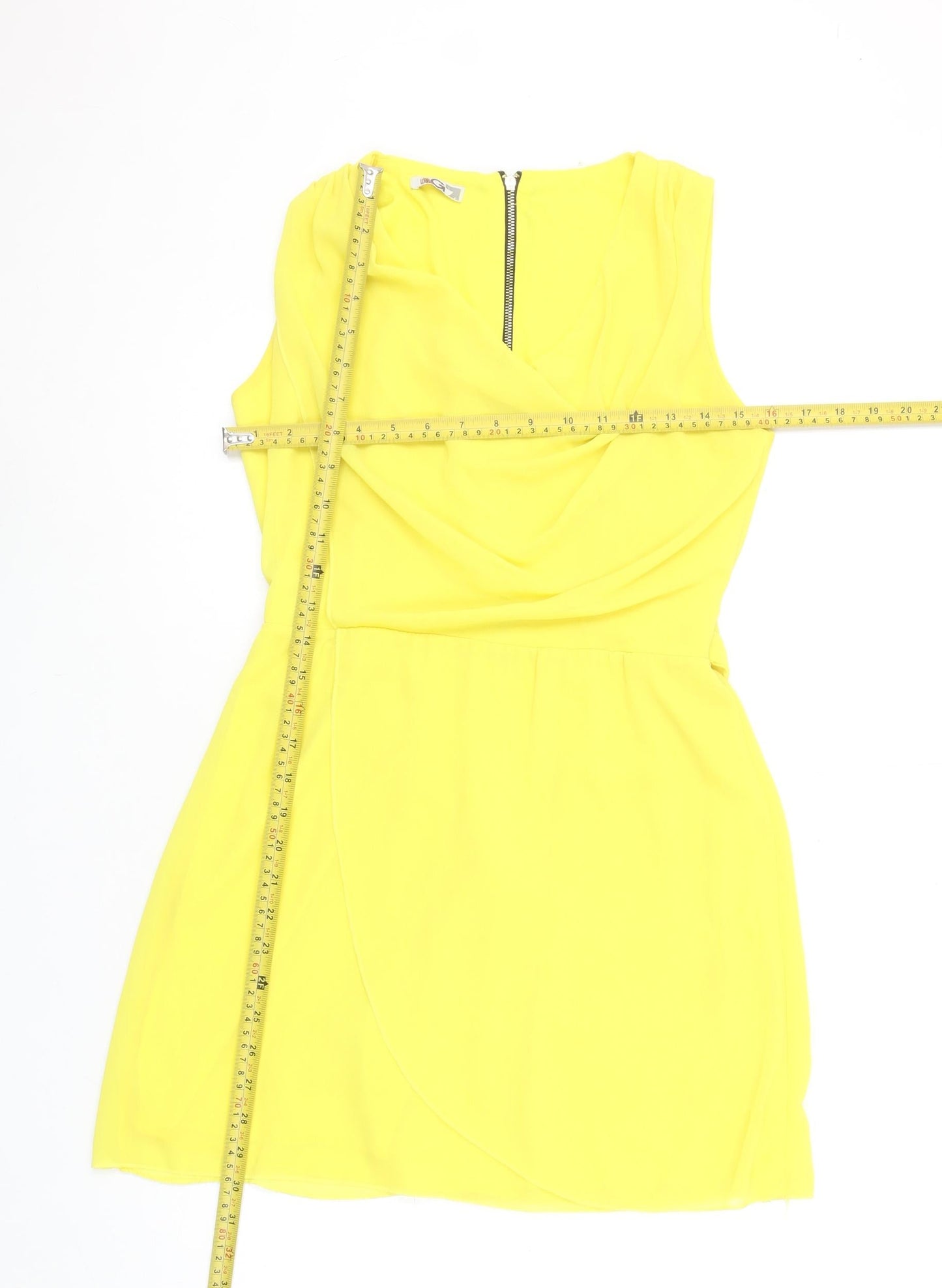 Wal G Women's Yellow Sleeveless Wrap Short Dress Size S