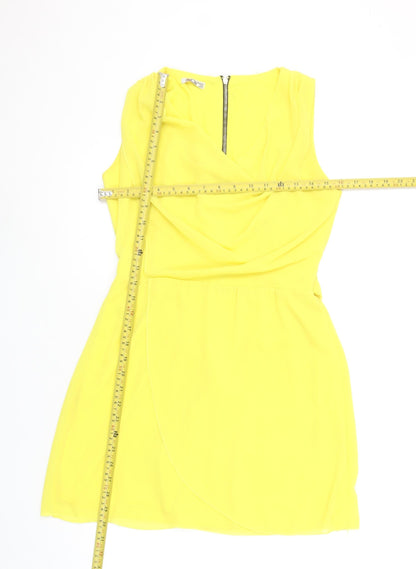 Wal G Women's Yellow Sleeveless Wrap Short Dress Size S