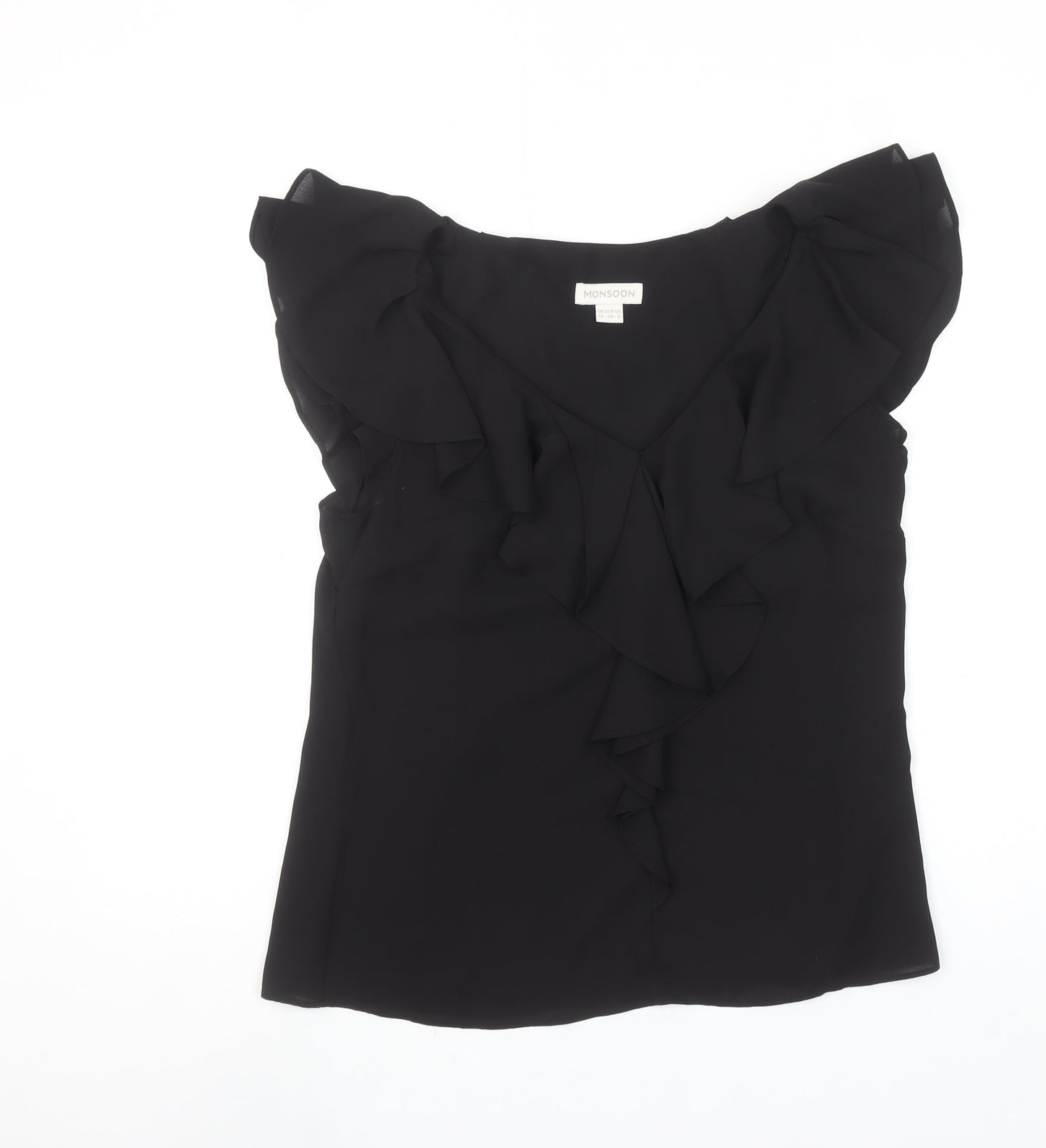 Monsoon Women's Black Ruffle Chiffon Sleeveless Blouse Size 10