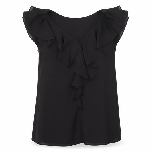 Monsoon Women's Black Ruffle Chiffon Sleeveless Blouse Size 10