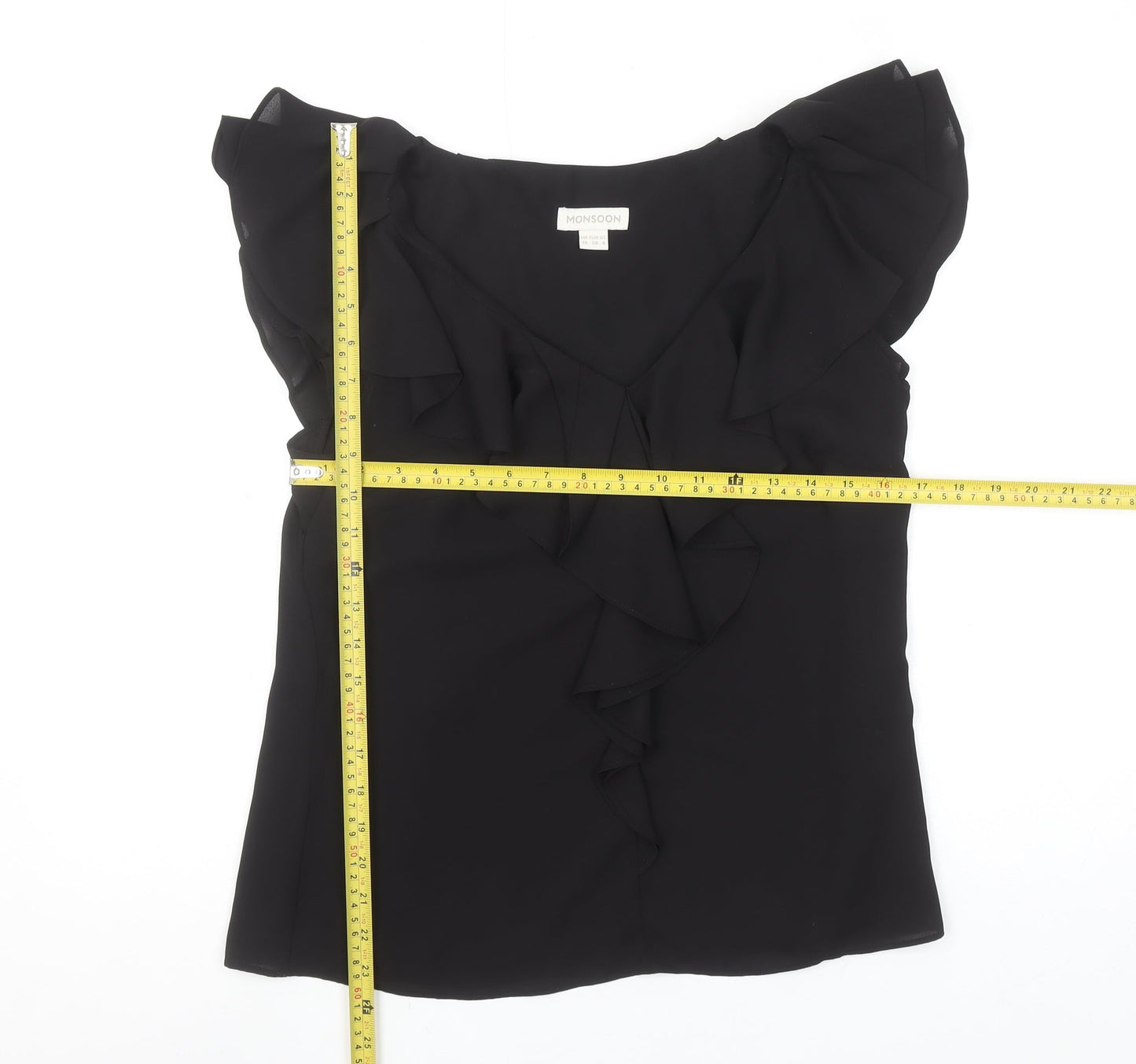 Monsoon Women's Black Ruffle Chiffon Sleeveless Blouse Size 10