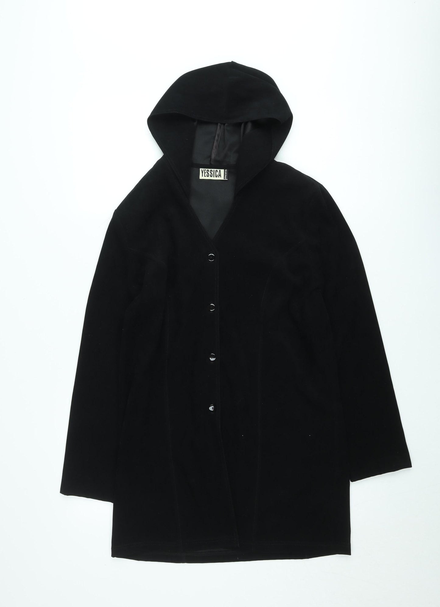 Yessica Womens Black Hooded Mid-Length Jacket UK 16