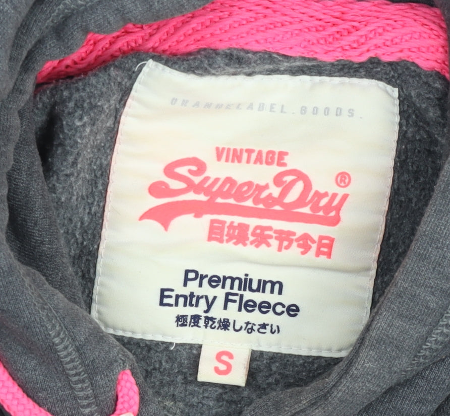 Superdry Women Grey Hoodie Small Pullover Graphic Print Fleece