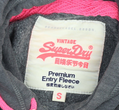 Superdry Women Grey Hoodie Small Pullover Graphic Print Fleece